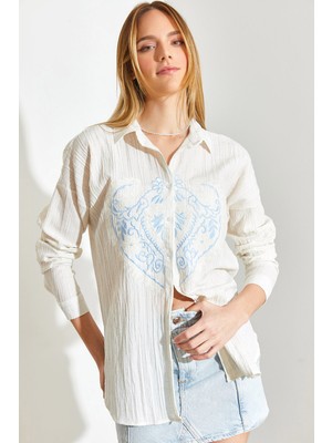 Shade Kadın Nakış Işlemeli Keten Ayrobin Gömlek