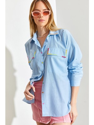 Shade Kadın Nakışlı Keten Gömlek