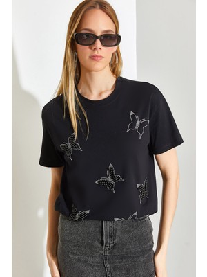 Shade Kadın Inci Taş Işlemeli Penye Tshirt