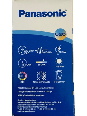 Panasonic 10,5W (75W) 6500K (Beyaz Işık) E27 Duylu LED Ampul (4 Adet)