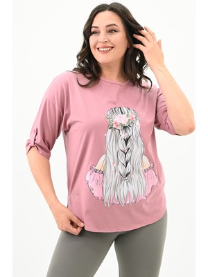 Koza Kadın Büyük Beden Düşük Omuz Oversize T-Shirt 1773-1-24