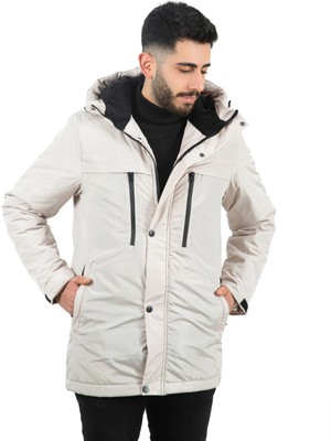 Montland Erkek Taş Renkli Kapüşonlu Polarlı Su ve Rüzgar Geçirmez Mont XL Model