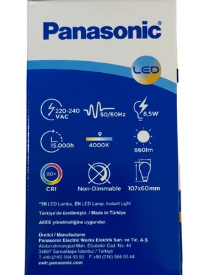 Panasonic 8,5W (63W) 4000K (Günışığı) E27 Duylu LED Ampul