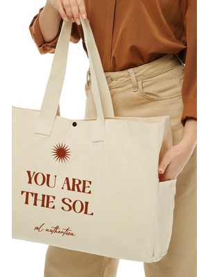 Çınar Bez Çanta Kanvas Sol Authentica Baskılı Büyük Boy Çanta