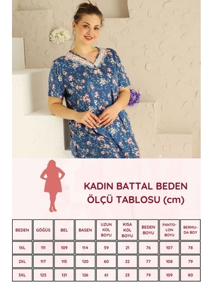 Alimer Kadın Indigo Bahar Dalı Kısa Kollu Dantelli V Yaka Büyük Beden Bermuda Pijama Takımı EDY2708B-İ