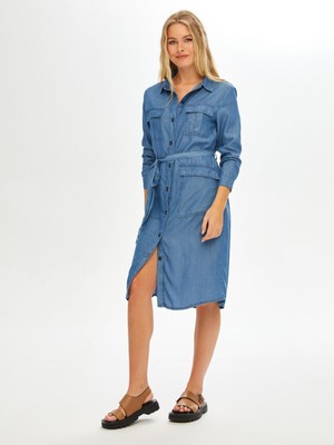 Faik Sönmez Kargo Cep Detaylı Liyoselli Gömlek Jean Elbise 68434