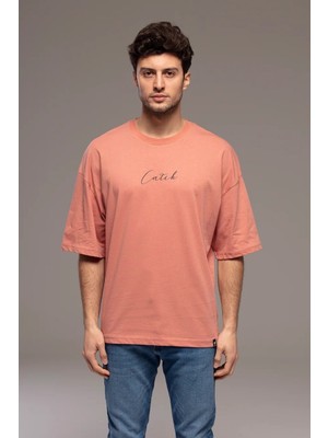 Catch Unisex Baskılı Oversize Tişört Kiremit Rengi Y-700