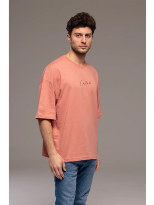 Catch Unisex Baskılı Oversize Tişört Kiremit Rengi Y-700