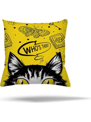 Pelangi Meraklı Kedi Çift Tarafı Baskılı Gizli Fermuarlı Yastık Kılıfı Kırlent Koltuk Yastık Kılıfı