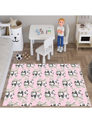 Evan Home Panda Desenli  Dijital Baskı Yıkanabilir Kaymaz Taban Çocuk Odası Halısı