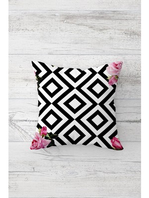 Pelangi Güllü Iç Içe Karolar Çift Tarafı Baskılı Gizli Fermuarlı Yastık Kılıfı Kırlent Koltuk Yastık Kılıfı