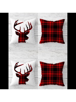 Pelangi Noel Yılbaşı Christmas Geyik Gizli Fermuarlı Kırlent Kılıfı Koltuk Yastık Kılıfı TAKIM(4ADET)