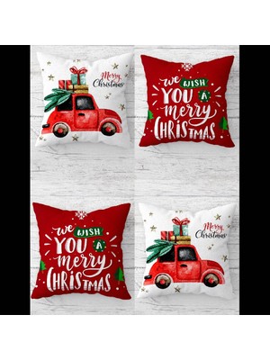 Pelangi Yılbaşı Merry Christmas Gizli Fermuarlı Kırlent Kılıfı Koltuk Yastık Kılıfı TAKIM(4ADET)