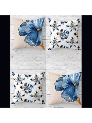 Pelangi Menekşe Çiçek ve Tomurcuk Gizli Fermuarlı Kırlent Kılıfı Koltuk Yastık Kılıfı TAKIM(4ADET)