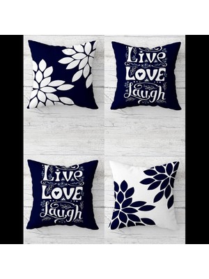 Pelangi Live Love Laugf Çiçek Desenli Gizli Fermuarlı Kırlent Kılıfı Koltuk Yastık Kılıfı TAKIM(4ADET)