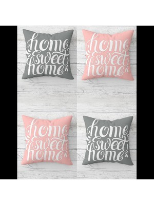 Pelangi Home Sweet Home Yazılı Fermuarlı Kırlent Kılıfı 4 Adet