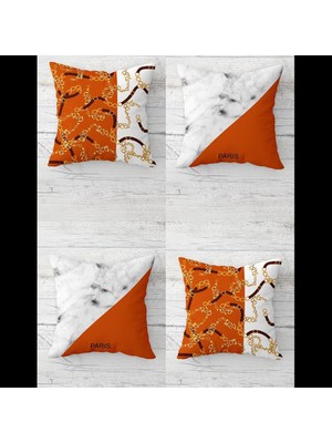 Pelangi Gold Zincir Desenli Gizli Fermuarlı Kırlent Kılıfı Koltuk Yastık Kılıfı TAKIM(4ADET)