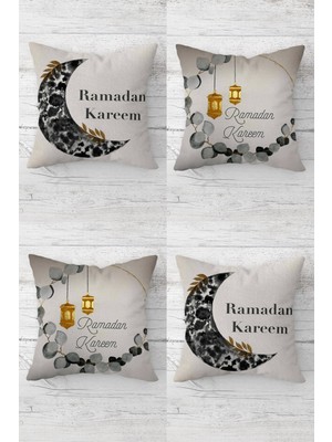 Pelangi Hilal Ramazan Temalı Eid Mübarak Gizli Fermuarlı Kırlent Kılıfı Koltuk Yastık Kılıfı TAKIM(4ADET)
