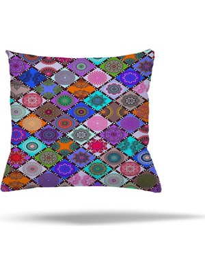 Pelangi Fil Desenli Etnik Gizli Fermuarlı Yastık Kılıfı Kırlent Kılıfı Koltuk Yastık Kılıfı