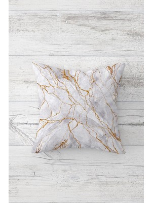 Pelangi Gold Çizgili Mermer Çift Tarafı Baskılı Gizli Fermuarlı Yastık Kılıfı Kırlent Koltuk Yastık Kılıfı