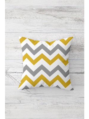 Pelangi Sarı Gri Zigzag Geometrik Çift Tarafı Baskı Gizli Fermuar Yastık Kılıfı Kırlent Koltuk Yastık Kılıfı