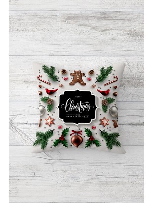 Pelangi Yılbaşı Kardan Adam Desen Çift Tarafı Baskılı Gizli Fermuarlı Yastık Kırlent Koltuk Yastık Kılıfı