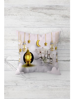 Pelangi Ramazan Hilal Desenli Çift Tarafı Baskılı Gizli Fermuarlı Yastık Kılıfı Kırlent Koltuk Yastık Kılıfı