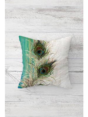 Pelangi Tavuskuşu Tüylü Çift Tarafı Baskılı Gizli Fermuarlı Yastık Kılıfı Kırlent Koltuk Yastık Kılıfı