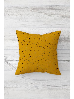 Pelangi Hardal Üzeri Siyah Benekli Puantiyeli Çift Tarafı Baskı Gizli Fermuarlı Kırlent Koltuk Yastık Kılıfı