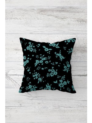 Pelangi Mavi Piti Çiçekli Çift Tarafı Baskılı Gizli Fermuarlı Yastık Kılıfı Kırlent Koltuk Yastık Kılıfı