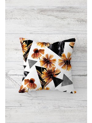 Pelangi Turuncu Papatya Desenli Çift Tarafı Baskılı Gizli Fermuar Yastık Kılıfı Kırlent Koltuk Yastık Kılıfı