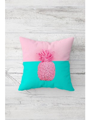 Pelangi Pembe Ananas Desen Çift Tarafı Baskılı Gizli Fermuarlı Yastık Kılıfı Kırlent Koltuk Yastık Kılıfı
