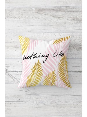 Pelangi Mottolu Gold Yapraklı Çift Tarafı Baskılı Gizli Fermuarlı Yastık Kılıfı Kırlent Koltuk Yastık Kılıfı