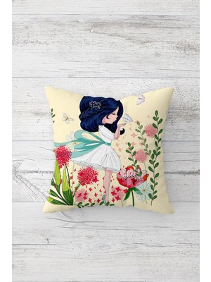 Pelangi Bahar Temalı Çift Tarafı Baskılı Gizli Fermuarlı Yastık Kılıfı Kırlent Koltuk Yastık Kılıfı