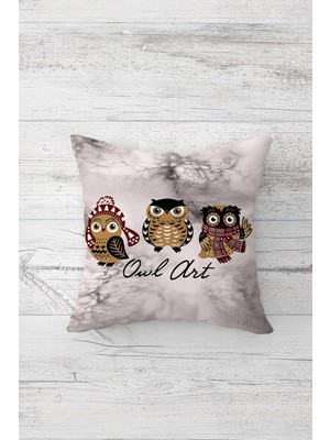 Pelangi Qwl Art Baykuşlu Çift Tarafı Baskılı Gizli Fermuarlı Yastık Kılıfı Kırlent Koltuk Yastık Kılıfı