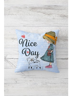 Pelangi Nice Day Çift Tarafı Baskılı Gizli Fermuarlı Yastık Kılıfı Kırlent Koltuk Yastık Kılıfı