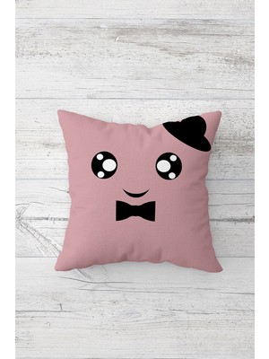 Pelangi Şapkalı Papyonlu Çift Tarafı Baskılı Gizli Fermuarlı Yastık Kılıfı Kırlent Koltuk Yastık Kılıfı