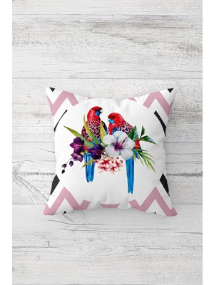 Pelangi Sevgi Kuşları Çift Tarafı Baskılı Gizli Fermuarlı Yastık Kılıfı Kırlent Koltuk Yastık Kılıfı