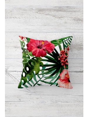 Pelangi Tropikal Çiçek Desenli Çift Tarafı Baskılı Gizli Fermuarlı Yastık Kılıfı Kırlent Koltuk Yastık Kılıf