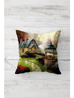 Pelangi Düşler Bahçesi Temalı Çift Tarafı Baskılı Gizli Fermuarlı Yastık Kılıfı Kırlent Koltuk Yastık Kılıfı