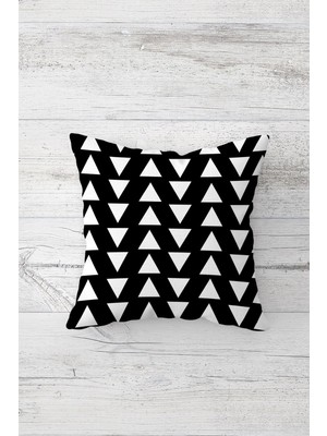 Pelangi Siyah Zemin Üçgen Desen Çift Tarafı Baskılı Gizli Fermuarlı Yastık Kılıfı Kırlent Yastık Kılıfı