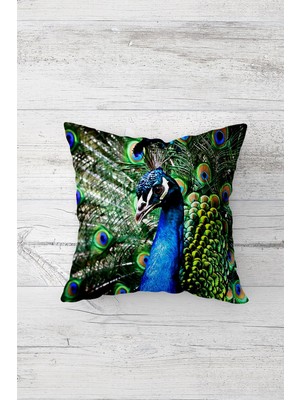 Pelangi Dekoratif Tavus Kuşu Çift Tarafı Baskılı Gizli Fermuarlı Yastık Kılıfı Kırlent Koltuk Yastık Kılıfı