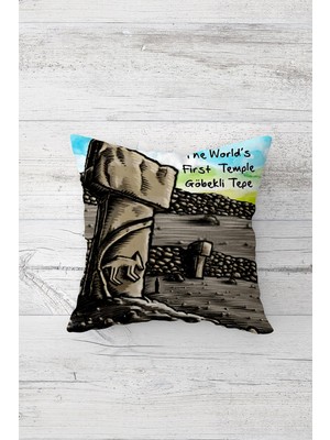 Pelangi Göbekli Tepe Desenli Çift Tarafı Baskılı Gizli Fermuarlı Yastık Kılıfı Kırlent Koltuk Yastık Kılıfı