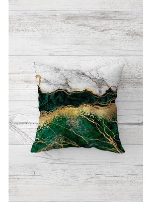 Pelangi Yeşil Mermer Desenli Çift Tarafı Baskılı Gizli Fermuarlı Yastık Kılıfı Kırlent Koltuk Yastık Kılıfı