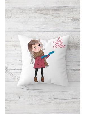 Pelangi Let I?t Snow Çift Tarafı Baskılı Gizli Fermuarlı Yastık Kılıfı Kırlent Koltuk Yastık Kılıfı