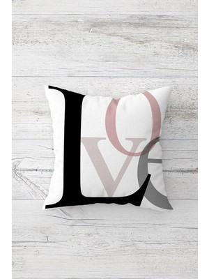 Pelangi Love Yazı Desenli Çift Tarafı Baskılı Gizli Fermuarlı Yastık Kılıfı Kırlent Koltuk Yastık Kılıfı