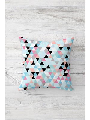 Pelangi Üçgen Desneli Turkuaz Çift Tarafı Baskılı Gizli Fermuarlı Yastık Kılıfı Kırlent Koltuk Yastık Kılıfı