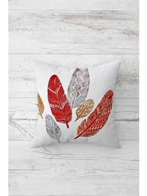 Pelangi Beyaz Zemin Tüy Desen Çift Tarafı Baskılı Gizli Fermuarlı Yastık Kılıfı Kırlent Koltuk Yastık Kılıfı