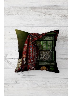 Pelangi Otantik Desenli Çift Tarafı Baskılı Gizli Fermuarlı Yastık Kılıfı Kırlent Koltuk Yastık Kılıfı