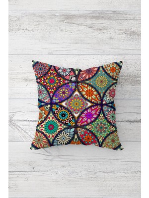 Pelangi Mandala Çift Tarafı Baskılı Gizli Fermuarlı Yastık Kılıfı Kırlent Koltuk Yastık Kılıfı